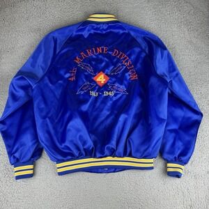 Vtg West Ark Marines Nylon Blue Snap-Front Quilt Lined Bomber Jacket Xl Made USA